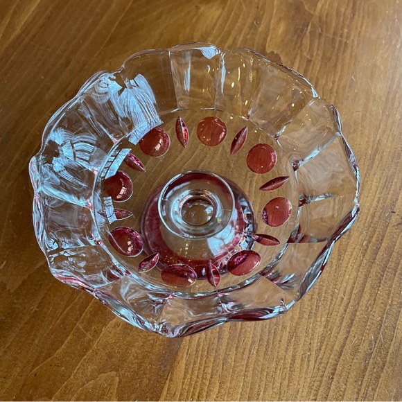 Vintage Cranberry and Clear Glass Compote Candy Dish Dresser Tray - Picture 5 of 8